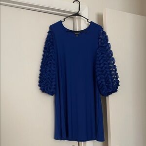 Nina Leonard Royal Blue Dress with Textured Sleeves
